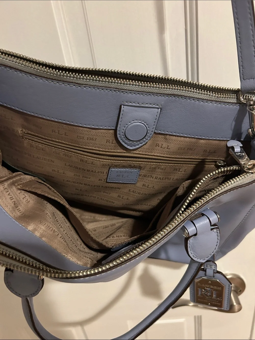 Ralph Lauren Dusty Blue Leather Shoulder Tote